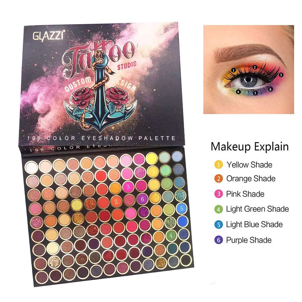 108 Colors Eyeshadow Palette Glitter Shimmer Matte Powder Waterproof Beauty Makeups Cosmetics Makeup Kit Maquiagem
