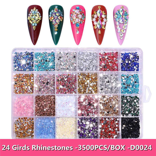 24 Girds Shiny Colorful Nail Art Rhinestones Nail Stone Gems Design Kit Nail Rhinestones for Acrylic Nails