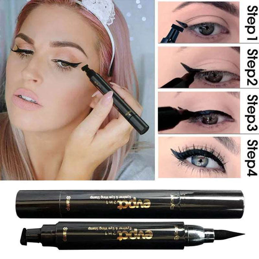 2 In1 Eyeliner Stamp Liquid Eyeliner Pencil Makeup Stamps Seal Pen Stamp Eyeliner Pencil Waterproof Quick Dry Eyeliner New 2022