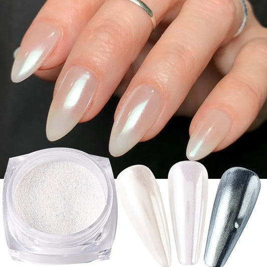 White Chrome Pearl Nails Powder Pigment Aurora Laser Silver Effect Rubbing Dust Glitter Iridescent Gel Polish Manicure