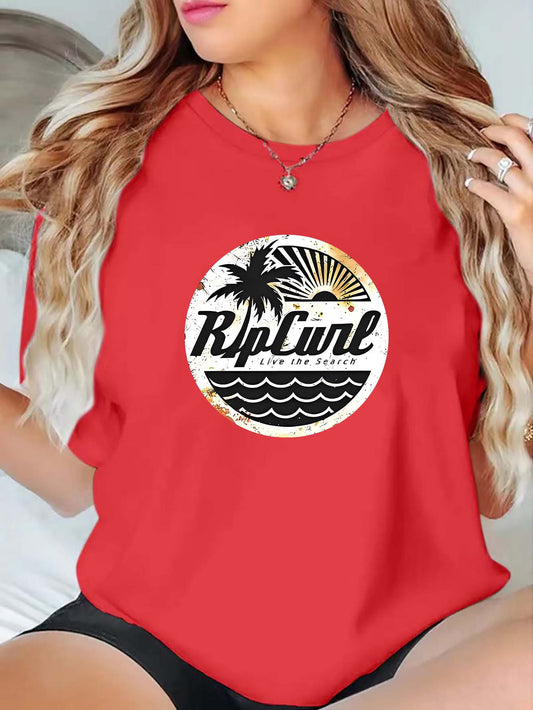 Vintage-Rip Curl Letter Print T-Shirt for Women