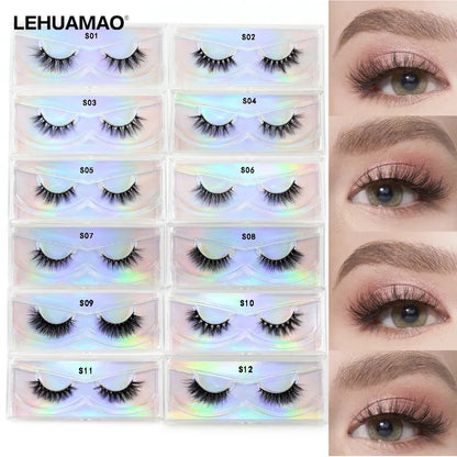 LEHUAMAO Makeup Mink eyelashes Soft fake lashes makeup kit Mink Lashes extension mink eyelashes Handmade Reusable Eyelashes