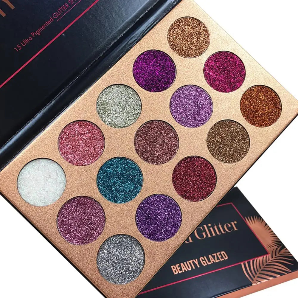 BEAUTY GLAZED 15 Color Eyeshadow Palette Glitter Pressed Makeup Diamond Cosmetic Magnet Shine Shimmer Club Party Maquiagem