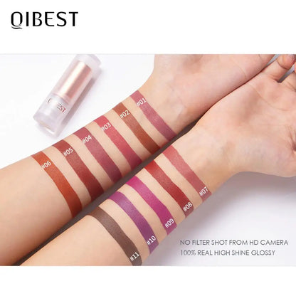 QIBEST Waterproof Lipstick Long Lasting Matte Lip Makeup 11 Colors Velvet Red Lip Tint Cosmetics Red Pink Nude Lipstick Batom