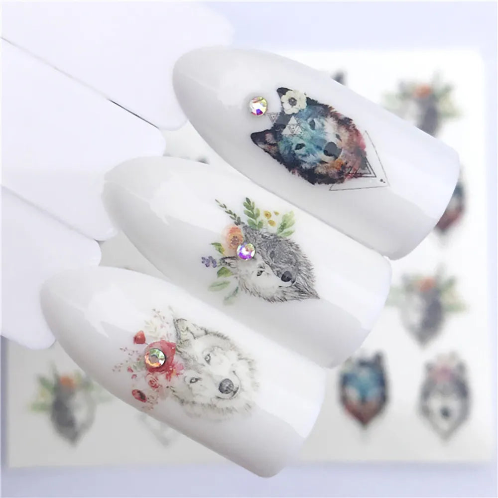 Nail Sticker Wolf Stickers Sliders For Nails Summer Full Nail Design Decorations Water Decals Animal Transfer Children's Slider