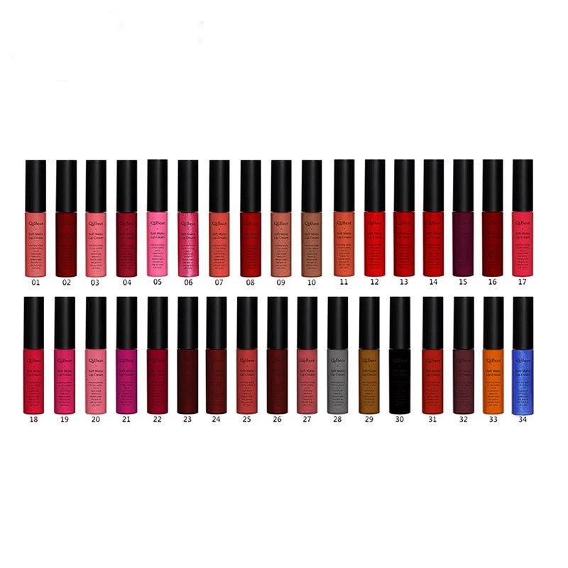 QiBest Brand Makeup Sexy Color Matte Lipstick Waterproof Lasting Batom Matter Lip Stick Nude Liquid Lipstick Lip Gloss Maquiagem