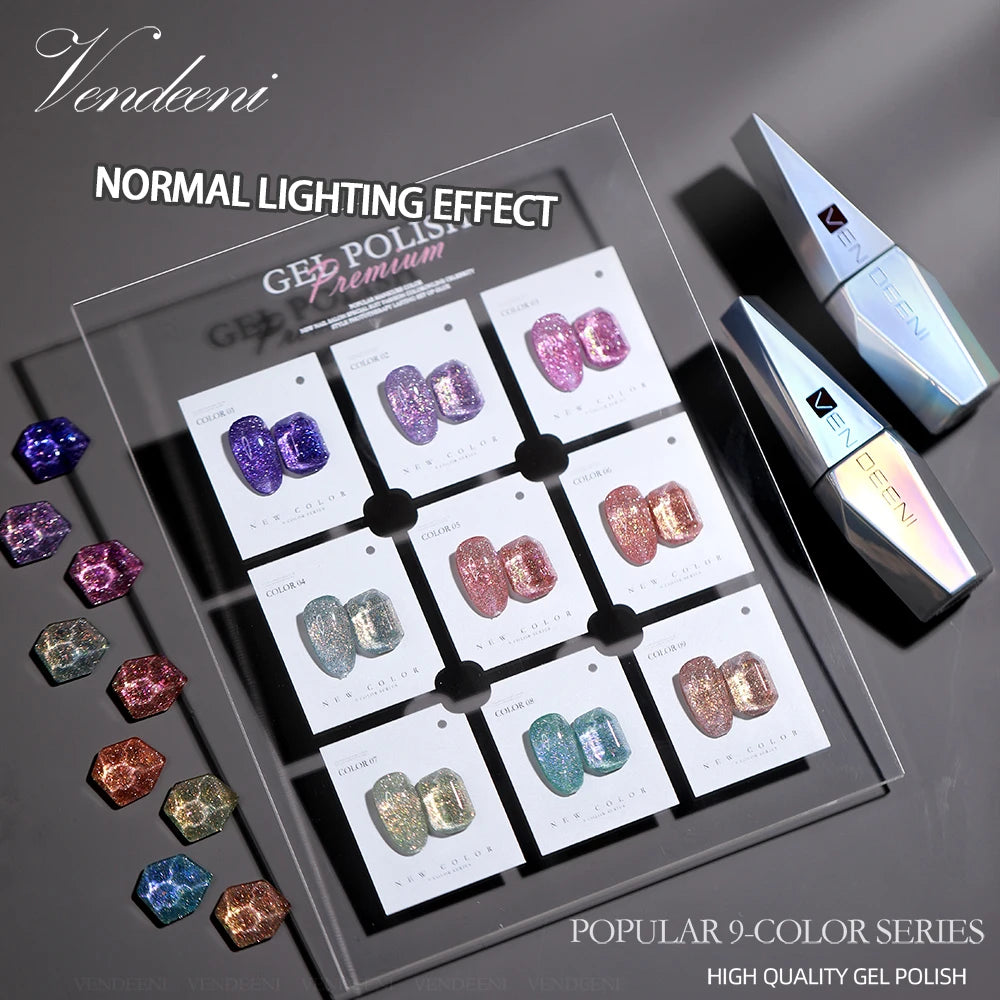 Vendeeni 9 Color Glitter Chips Diamond Gel Nail Polish Sparkling Nail Art Gel Varnish With Reflective Effect UV Nail Gel Lacquer