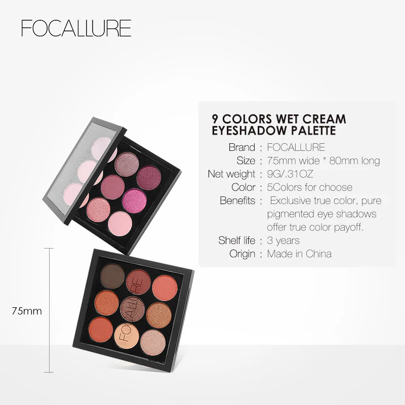 FOCALLURE 9 Colors Makeup Eyeshadow Palette Makeup Eyeshadow Palette Matte&Shimmer Smoky Eye Shadow Palette