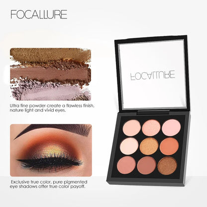 FOCALLURE 9 Colors Makeup Eyeshadow Palette Makeup Eyeshadow Palette Matte&Shimmer Smoky Eye Shadow Palette