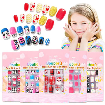 120Pcs Candy Child Nail Tips Kids False Nail Girls Cartoon Press on Nails Colorful Festival Full Cover Nails Cute Manicure Tools