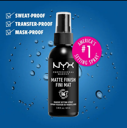 NYX Matte Finish Makeup Setting Spray, your foundation, eyeshadow, and lipstick will be ready to take on any challenge.