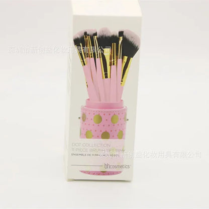 Bh Cosmetics Set of 11 Pink Cylinders with Golden Dots Makeup Brushes Professional Makeup Kit Makeup Set Box  Eyeliner Tool