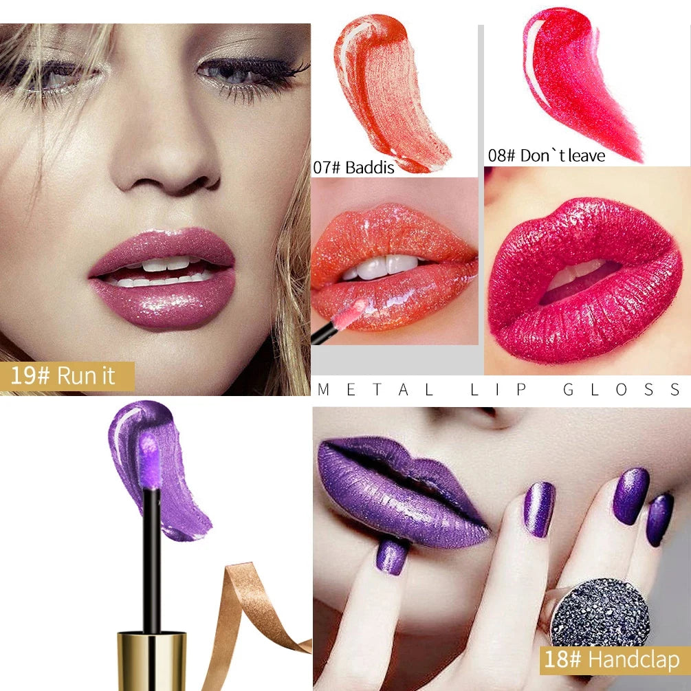 QIBEST Diamond Glitter Liquid Lipstick Waterproof Lipgloss Long Lasting Moisturizing Lip Gloss Pigment Shimmer Cosmetic Makeup