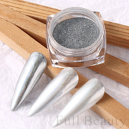 White Chrome Pearl Nails Powder Pigment Aurora Laser Silver Effect Rubbing Dust Glitter Iridescent Gel Polish Manicure NFF-012
