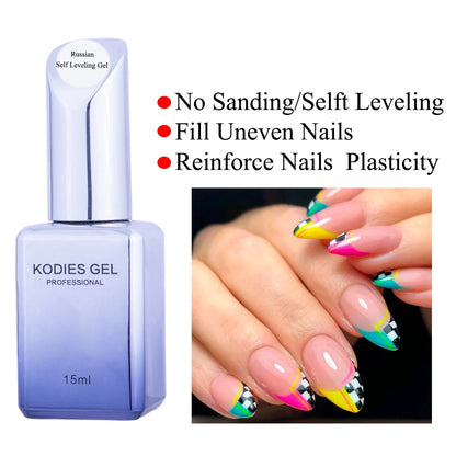 KODIES GEL Self Leveling Gel Nail Polish UV/LED Semi Permanent Varnish French Manicure Gellak 15ML Rubber Base Top Coat for Nail