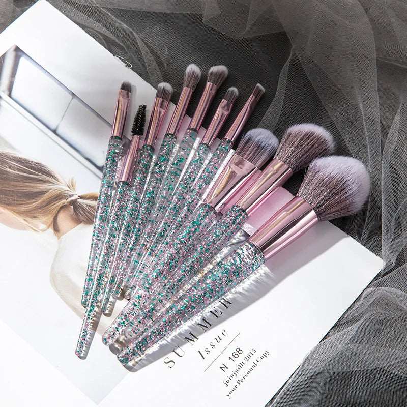 10PCS Colorful Makeup Brush Set Glitter Shinny Crystal Foundation Eyeshadow Power Brushes Cosmetic Beauty Complete Makeup Kit