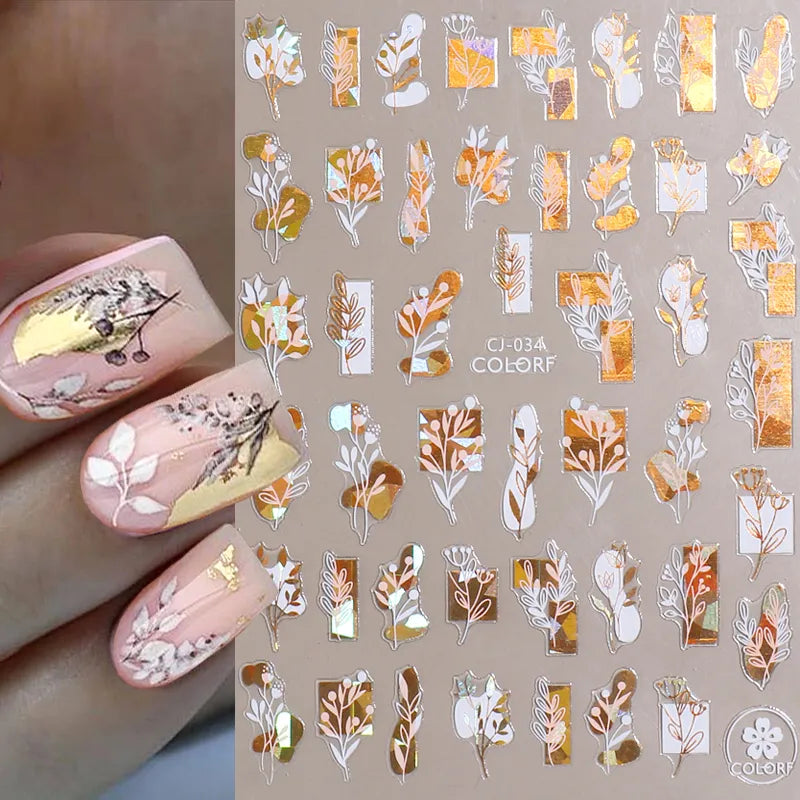 Leaves Sliders for Nails Gold White Bronzing Flowers Gradient Adhesive Sticker Nail Design Art Decorations Nail Art Accessories