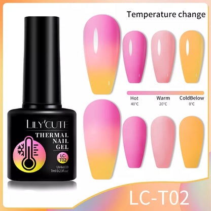 LILYCUTE Yellow Pink Thermal Gel Polish 3 Layers Spring Glitter Temperature Color changing Semi Permanent Nails Art Gel Varnish