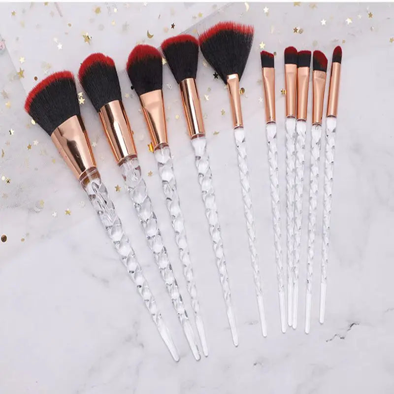 10PCS Colorful Makeup Brush Set Glitter Shinny Crystal Foundation Eyeshadow Power Brushes Cosmetic Beauty Complete Makeup Kit