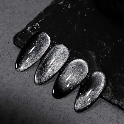Dark Black Crystal Cat Eye Nail Polish Semi Permanent Varnish Gel Holographic Reflective Magnetic Gel Nail Polish Cat Eye Nails