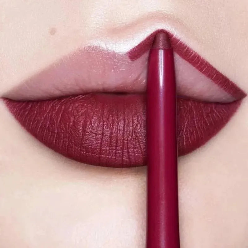 12Colors Lipliner Pencil Waterproof Sexy Red Matte Contour Tint Lipstick Lasting Non-stick Cup Moisturising Lips Makeup Cosmetic