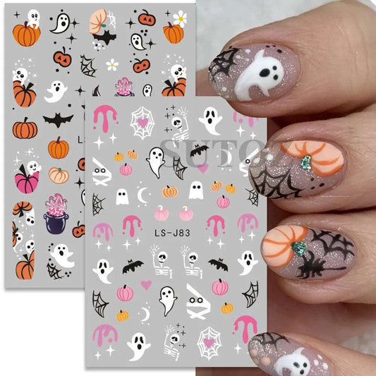 2023 Halloween New Manicure Sticker Halloween Cartoon Original Ghost Pumpkin Lantern Spider Web Nail Back Adhesive Sticker Nails