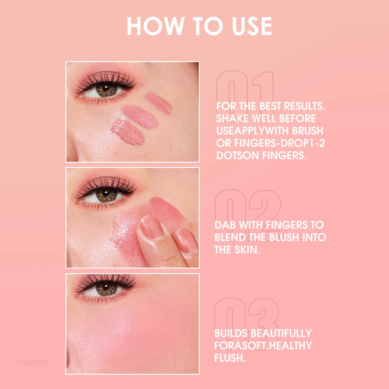 Liquid Cheek Blush Facial Nourishing Blush Gel Cream Waterproof Multi-purpose Eyes&Lips Makeup Blush Stick Cosmetics with Sponge