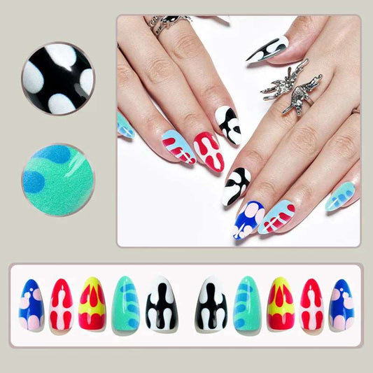 24Pcs Short Squoval False Nails Glossy Smiling Face Fake Nails Manicure Full Cover Detachable Nail Tips Press on Nails