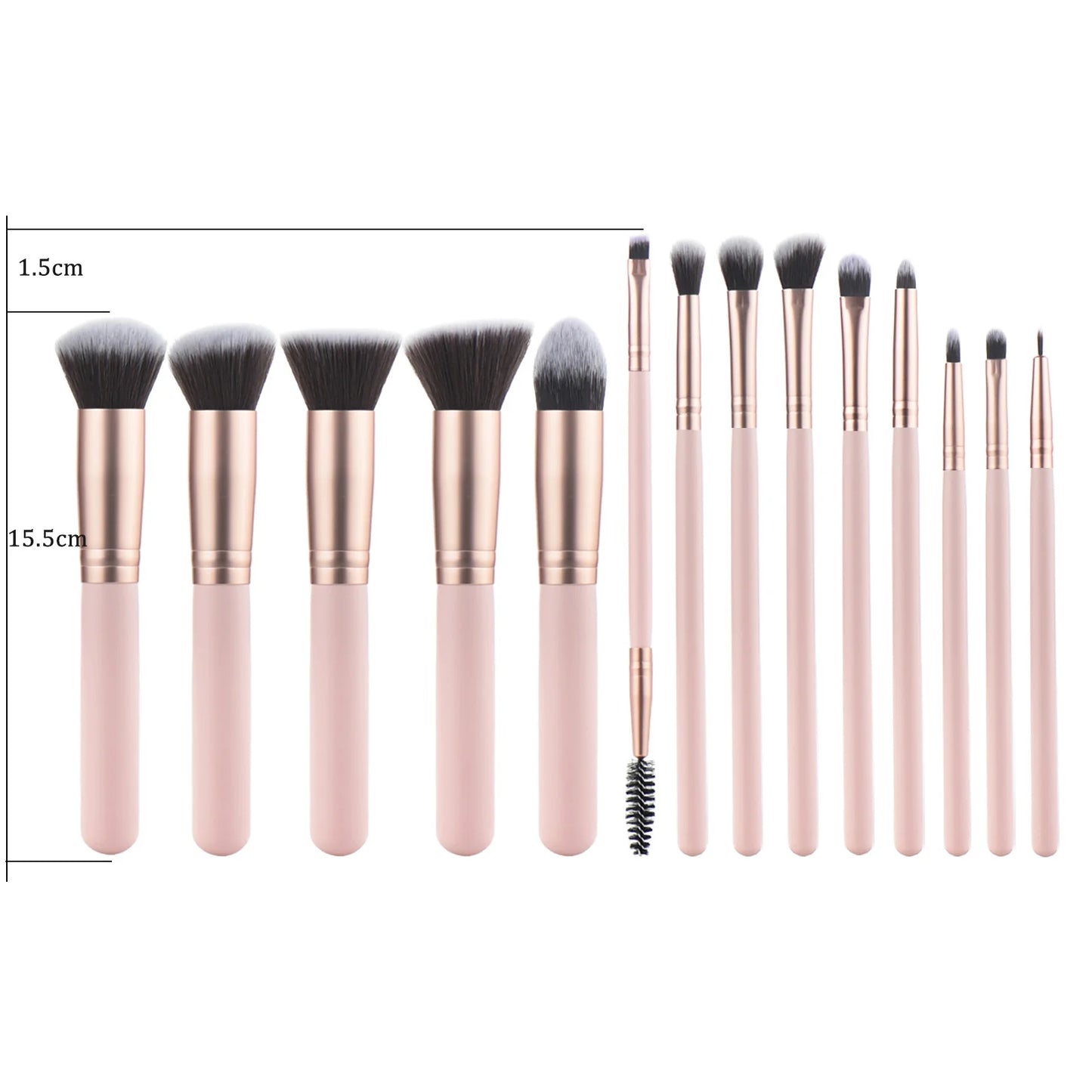 KOSMETYKI 14 Premium Pink Professional Makeup Brushes With Wooden Handles+ Makeup Sponge+Storage Bag Makeup Kit Set