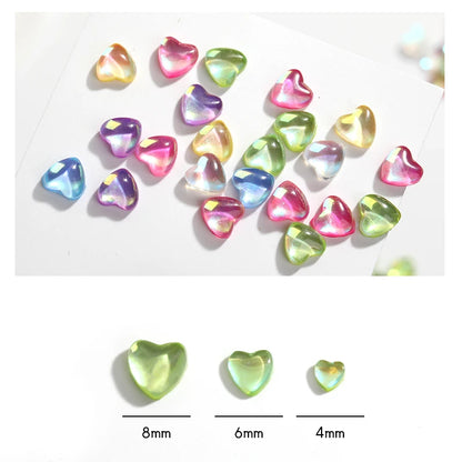 50pcs Nail Parts Heart Mocha Fluorescent Resin Charms Rhinestones Glitter Art Accessories Decoracion Uñas Kawaii Accessories