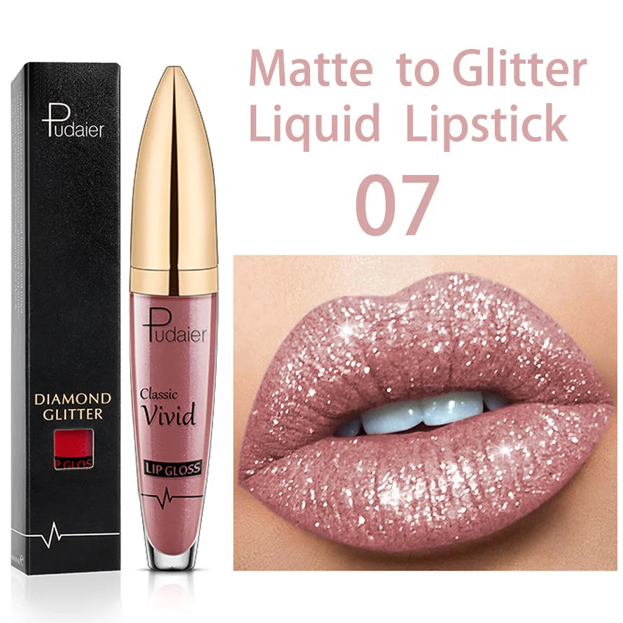 Waterproof Diamond Lip Gloss 18 Colors Long Lasting Matte Glitter Red Pink Liquid Lipstick Shiny Women Lips Makeup Cosmetic