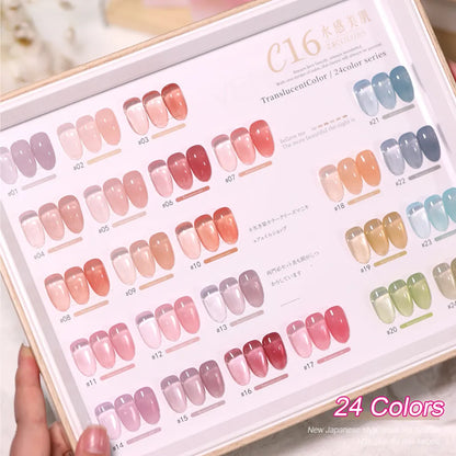 Vendeeni 24 Colors Jelly Transparent Gel Nail Polish Nude Pink Skin Color UV Soak Off Gel Varnish Jade Nail Art Gel Lacquer 15ml