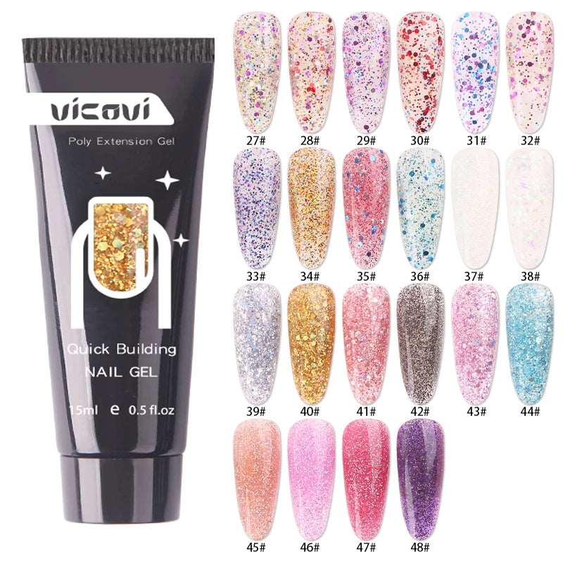 15ml Poly Acrylic Gel For Nail Extension 0.5fl.oz Quick Building Poly Nail Gel Pure/Glitter Prolong Manicure Polymer Acrylic Gel