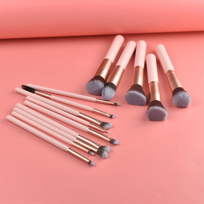 KOSMETYKI 14 Premium Pink Professional Makeup Brushes With Wooden Handles+ Makeup Sponge+Storage Bag Makeup Kit Set