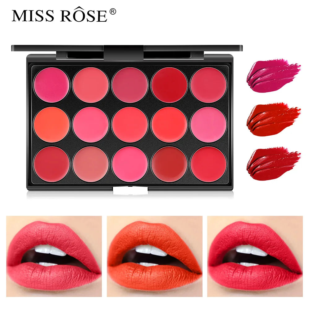 MISS ROSE 15 Colors Velvet Matte Matte Moisturizing Lipstick Lip Gloss Pan Waterproof Lipstick Pan Long Lasting Lip Makeup