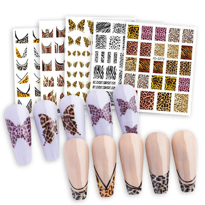 Leopard Print Nail Art Stickers French Nail Stickers Butterfly Nail Decals Zebra Geometric Lips Nail Design DIY Nail Decorations