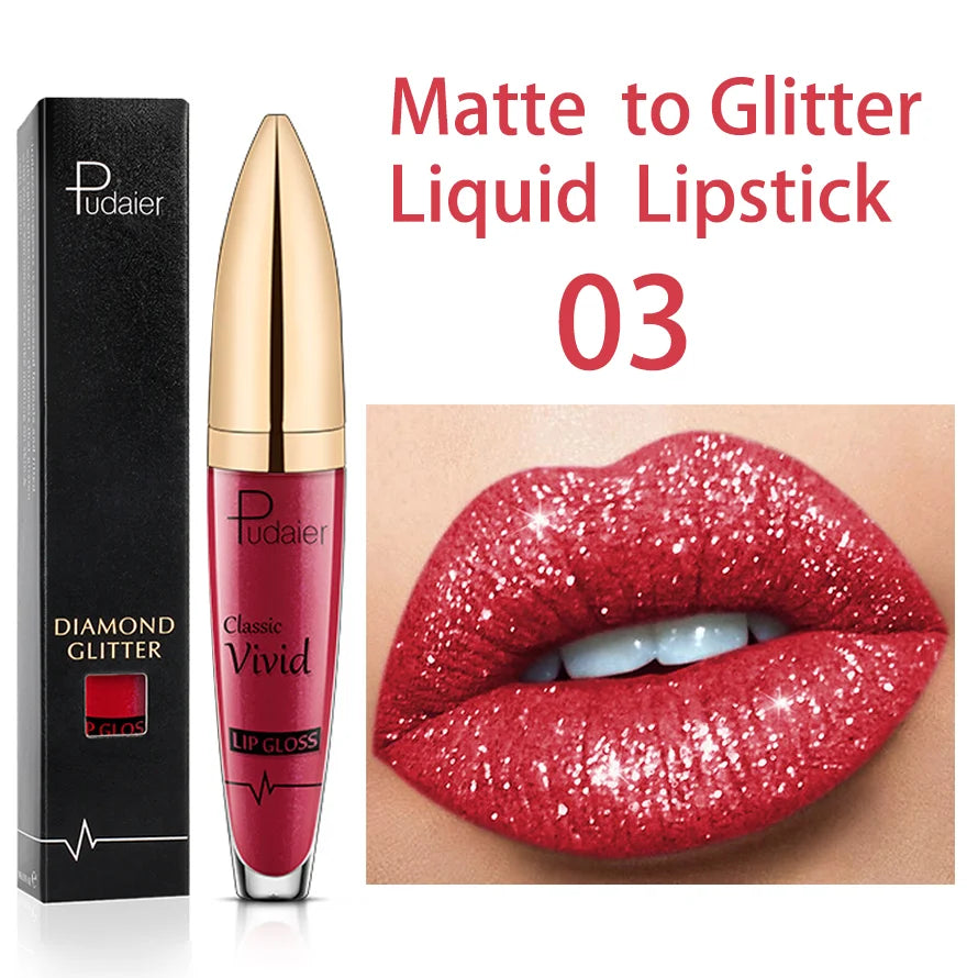 Waterproof Diamond Lip Gloss 18 Colors Long Lasting Matte Glitter Red Pink Liquid Lipstick Shiny Women Lips Makeup Cosmetic