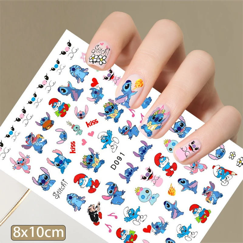 Black Mickey Mouse Tigger Stitch Cartoon Nail Stickers Nail Art Decals Disney Princess Donald Duck 3D Stickers Press on Nails