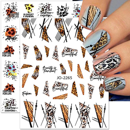 Leopard Print Nail Art Stickers French Nail Stickers Butterfly Nail Decals Zebra Geometric Lips Nail Design DIY Nail Decorations