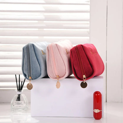 1 Pc Women Zipper Velvet Make Up Bag Travel Large Cosmetic Bag for Makeup Solid Color Female Make Up Pouch Necessaries Bag