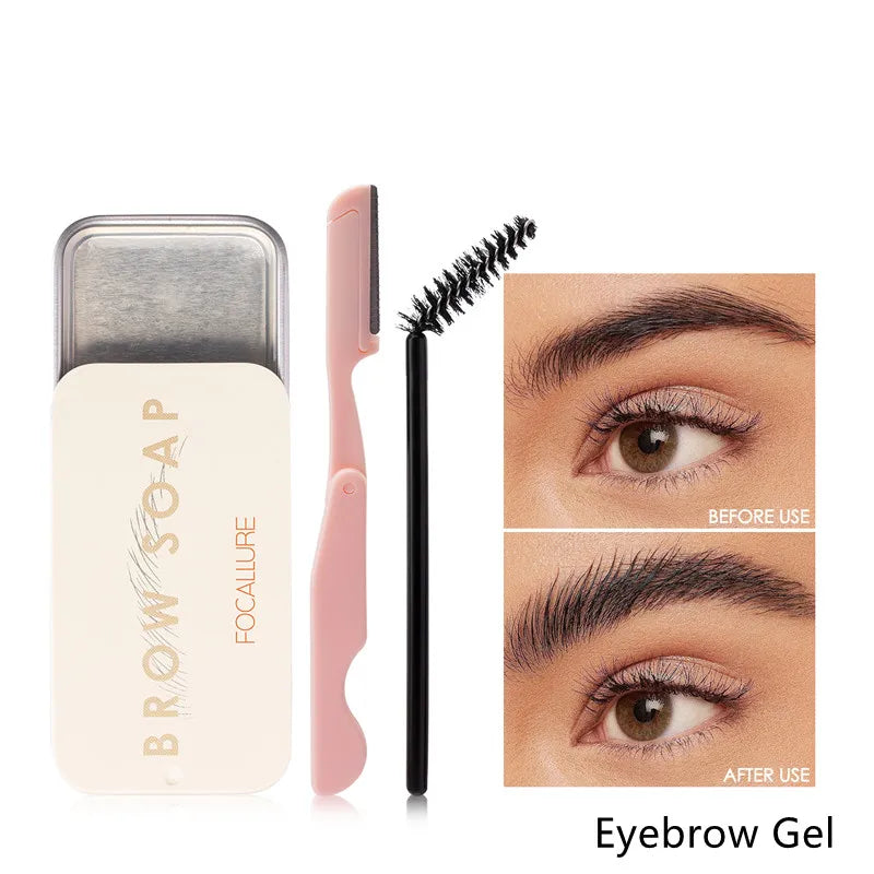 FOCALLURE 4 Pcs Makeup Set Include Eyebrow Shaping Gel Eyebrow Pencil Double Head Black Mascara Women's Cosmetics Kit With Bags