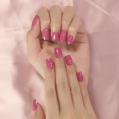 Reuseable Fake Nails Press On Nails High Light Shiny Gelnails Rose Pink Square Short Ladies Fingernails Manicure Art Tips