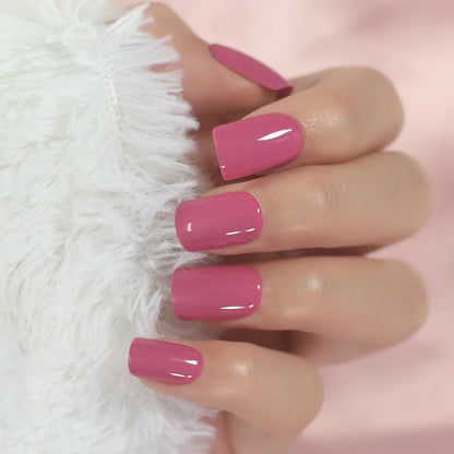 Reuseable Fake Nails Press On Nails High Light Shiny Gelnails Rose Pink Square Short Ladies Fingernails Manicure Art Tips