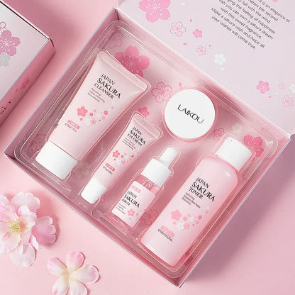 5pcs/set LAIKOU Sakura Face Care Sets Moisturizing Anti-aging Face Eye Cream Serum Toner Facial Cleanser Skin Care Products
