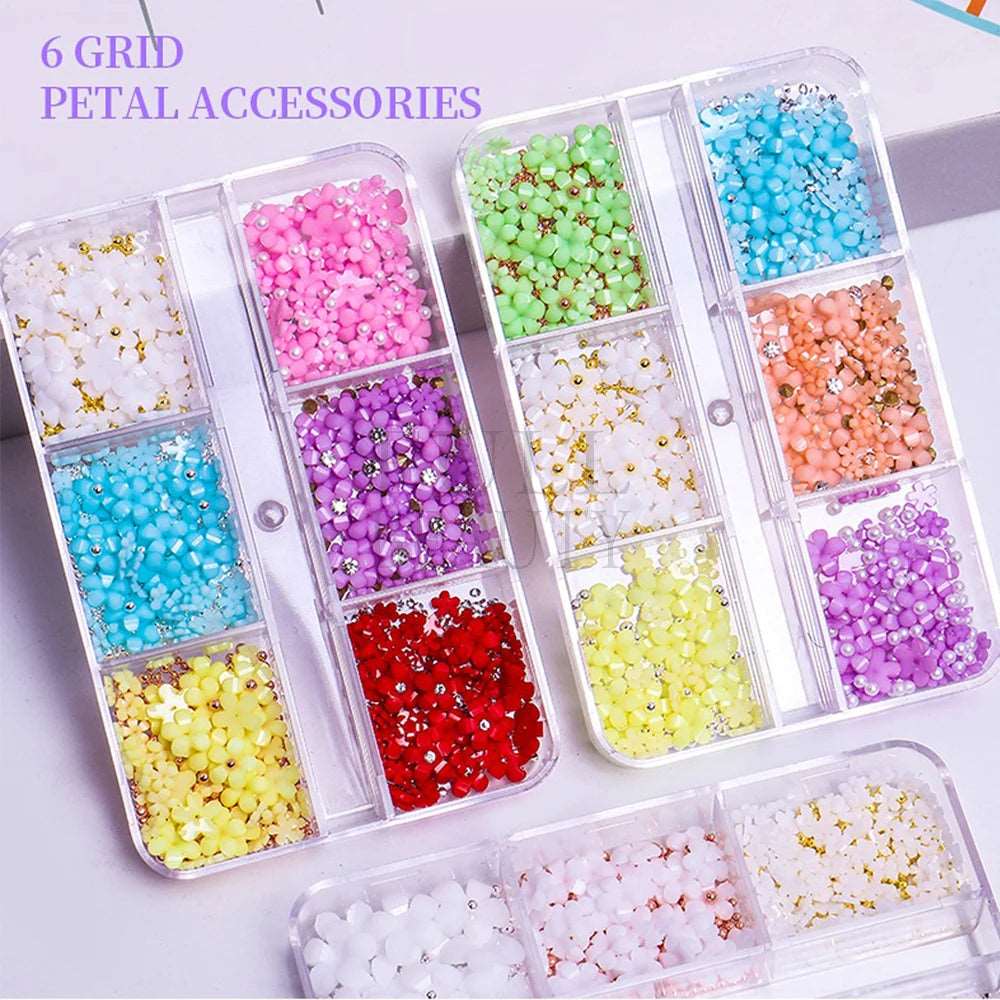 3D White Acrylic Flower For Nails Resin Charms Gold Beads Caviar Nail Decorations Mixed Rhinestones Kawaii Accessories GLSZCT150