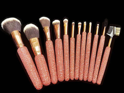 12Pcs/set Diamond-studded Makeup Brushes Gems Makeup Beauty Tools Full Diamond Loose Powder Foundation Concealer Brush Bling