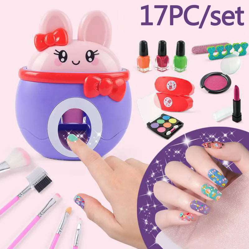 17Pcs/Set DIY Nail Printer Manicure Makeup Toys Kids Nail Art Kit Pretend Play Toys Set Gift For Girls Toys Nail Stamper Set