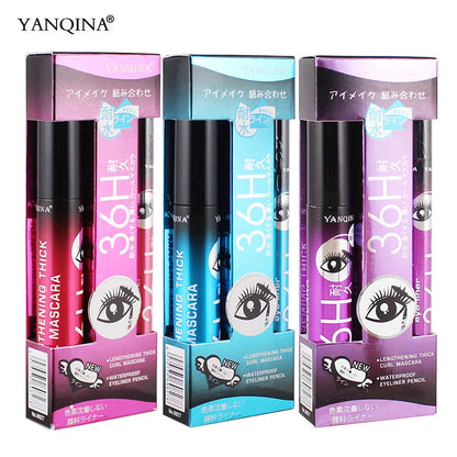 Kit de maquillage Mascara noir + stylo Eyeliner Maquiagem, Kit de maquillage imperméable en Fiber 4D, cosmétiques pour grands yeux, crayon pour les yeux 