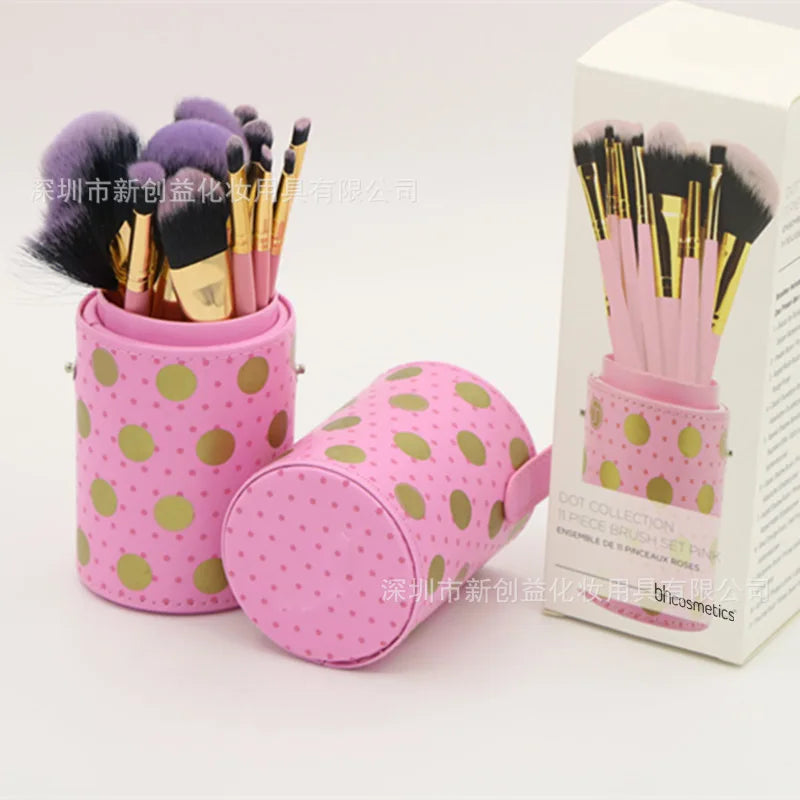 Bh Cosmetics Set of 11 Pink Cylinders with Golden Dots Makeup Brushes Professional Makeup Kit Makeup Set Box  Eyeliner Tool