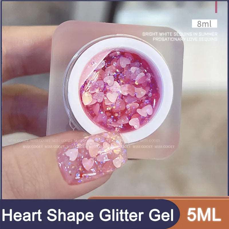 16colors Heart Shape Glitter Gel Polish Canning Flash Sequin Flowers Gel Nails Polish 5ml Semi Permanent Gel Nail Polish